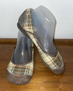 Mudd Größe 9 bernsteinfarbene Ballerinas kariert schlichte flache künstlerische Cottagecore-Schuhe Y2K Schleifen - Bild 1 von 9