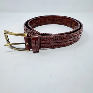 Brown Leather Braided Belt Made in Italy Solid Brass Buckle 38” 3.5 - Picture 1 of 9