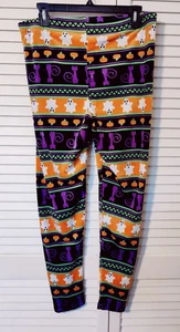 Leggings Halloween Serra donna XLarge 16 18 peluche arancione gatto fantasma righe nuovi senza etichette - Foto 1 di 2