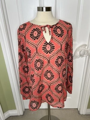 Fresh Produce 波西米亚农民束腰上衣 M/L 领 100% 棉 珊瑚色 棕色 — 第 1/4 张图片