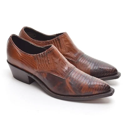 Botas femininas Nocona Teju Lizard Western 7,5 B marrom biqueira pontiaguda sapatos de cowboy - Imagem 1 de 4