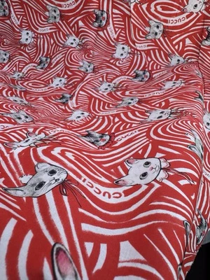 Deadstock 100% Cotton Light Fabric by the Yard Wide 55” Apparel Red Logo - Image 1 of 4