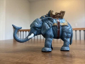 Vintage Cast Iron Mechanical Bank Circus Elephant Coin Metal Piggie Bank Blue - Picture 1 of 11