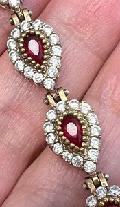 Genuine Ruby Diamond Bracelet 14K Yellow Gold on SOLID 925 Statement pear Halo - Picture 1 of 17
