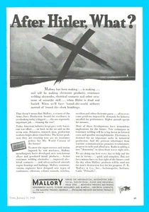 MALLORY Electronic Products for Victory PRINT AD 1943 WWII Indianapolis Indiana - Picture 1 of 3