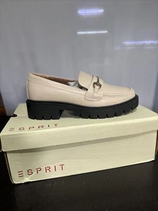 Esprit Chunky Heel Ivory Alina Shoes Size 7.5 Penny Loafer Block - Picture 1 of 6