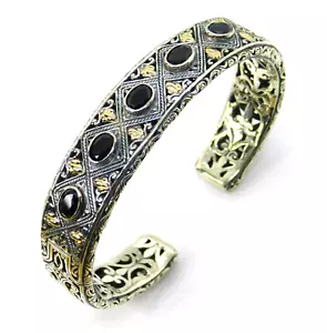 Brazalete Robert Manse de plata de ley 925 y oro de 18 quilates con bisagras de ónix negro - Imagen 1 de 10
