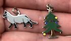 2 Vintage Enamel Sterling Siver  Charms Cat & Christmas Tree