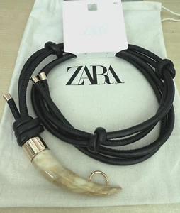 ZARA NEW WOMAN SINGLE HORN CORD BELT ONE SIZE 85 BLACK 4736/117/800 - Picture 1 of 6