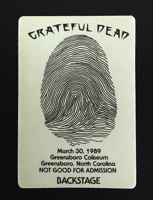 Grateful Dead Backstage Pass Greensboro North Carolina NC 30/03/89 30/03/1989 J.G. Foto 1 de 4