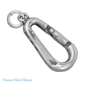 Carabiner Rock Climbing Clip Gear 925 Solid Sterling Silver Charm Karabiner - Picture 1 of 5