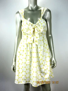 XXI SZ M 100% Polyester White & Sun Yellow Sleek Sateen Baby Doll Tunic Dress - Picture 1 of 12