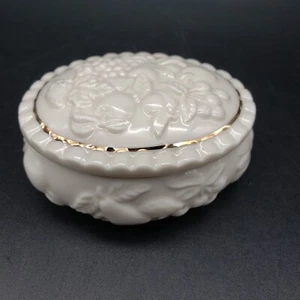 Lenox Fruits of Life Small Oval Box w/ Lid 3.25" Ivory Porcelain Vintage USA - Picture 1 of 6