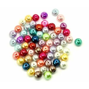 100 Glass Pearl 7-8mm Beads Mixed Colours Jewellery Making J11403B