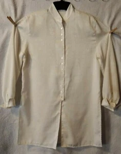 Women's L Cream Jacquard Button Front Duster/Tunic Top LS Turn-Up Cuffs Exc Cond - Picture 1 of 6