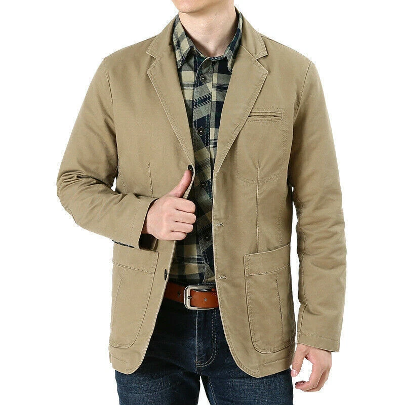 Blazer informal para hombre chaqueta manga larga algodón lavado tres botones trajes abrigo regalo Foto 1 de 4