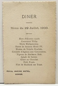 Royal Marine Hotel Dinner Menu July 29st, 1900 Ireland - C2 - Picture 1 of 2