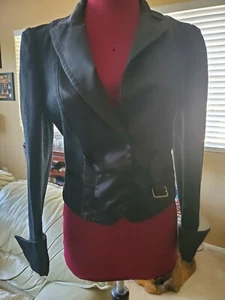 Theory Womens Black Denim Satin Crop Jacket Size S - Picture 1 of 7