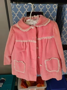 VINTAGE Baby / Toddler Girls Handmade PINK VELVET Coat and DRESS - Picture 1 of 4