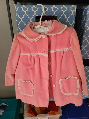 VINTAGE Baby / Toddler Girls Handmade PINK VELVET Coat and DRESS - Image 1 of 4