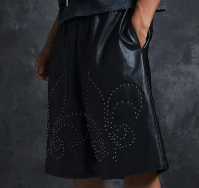 Boohoo Man Trippie Redd Relaxed Studded PU Short 1400 Size S NWT Black - Image 1 of 4