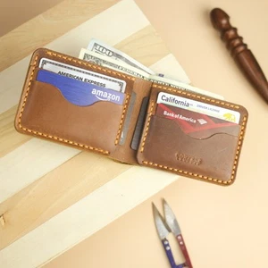 Handmade Leather Bifold Wallet for Men, Hand Stitch, Full Grain Leather Wallet - Picture 1 of 7