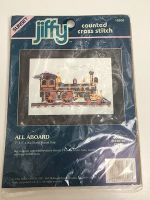 Locomotive All Aboard Counted Cross Stitch Patterns Kit Jiffy Sunset 1994 - Image 1 of 4