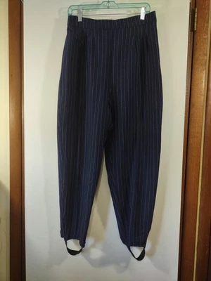 Pantalones estribo plisados a rayas vintage Bentley’s para mujer, azul marino/blanco, talla 16 Foto 1 de 4