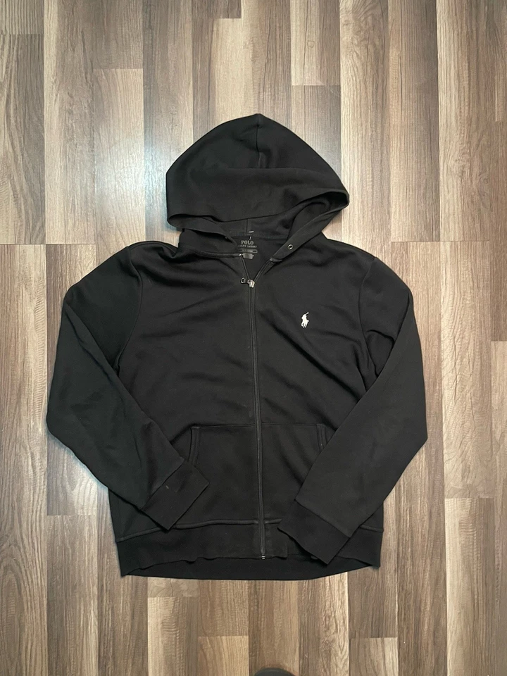 Polo Ralph Lauren Doble Punto Negro Cremallera Sudadera con Capucha Talla L Foto 1 de 4