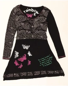 DESIGUAL Womens Rainbow Graphic A-Line Dress UK 12 Medium Black Floral UQ10 - Picture 1 of 4