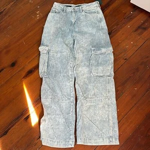 New Wild Fable Mid Rise Baggy Cargo Pants size 2 Blue Hickory Stripes Y2K - Picture 1 of 5