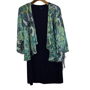 Tiana B Womens Paisley Floral Open Front Pullover Dress Blue/Green Size 12 NWT - Picture 1 of 8