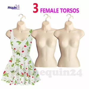 3 Pack Torso Mannequins Flesh Female Hanging Dress Body Forms - Picture 1 of 4