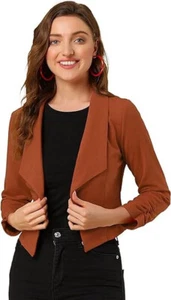 Allegra K Crop Blazer Shawl Lapel Long Sleeve Open Front Jacket, Brown, S (UK 8) - Picture 1 of 6
