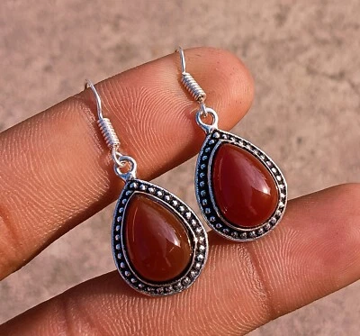 Piedras preciosas de cornalina 925 enchapadas en plata de ley 1 par gancho mujer pendiente joyería Foto 1 de 3