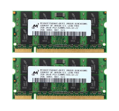 Micron 4GB 2X 2GB PC2-5300S DDR2 200PIN 667Mhz SODIMM Notebook Memory`RAM-PC5300 - Image 1 of 4