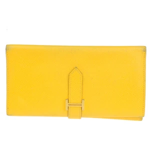 HERMES Logo Bearn 2PLIS Trifold Long Wallet Purse Veau Epsom Yellow GHW 62RK482 - Picture 1 of 17