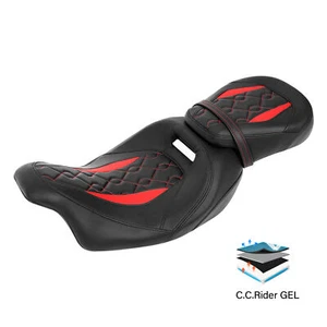 Black+Red Gel Driver Passenger Seat Fit For Harley Touring Street Glide 2009-Up - Foto 1 di 10