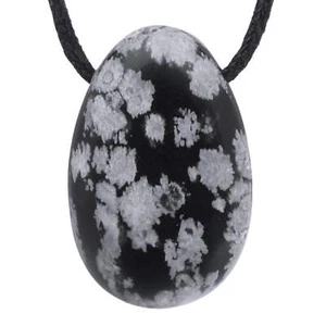 Schneeflockenobsidian Tropfenanhänger mit Baumwollband gebohrt|Edelstein Schmuck - Picture 1 of 2