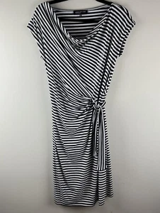 Jones New York Dress S Black White Stripe Casual Comfy V Neck Short Sleeve NWT - Picture 1 of 8