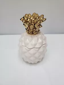 Threshold Stoneware Cookie Jar Ceramic White Pineapple With Gold Lid - Picture 1 of 6