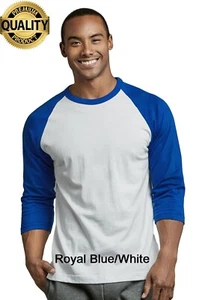 Men's Baseball T-Shirt 3/4 Sleeve Premium Cotton Raglan Two Tone Jersey Tee - Bild 1 von 2