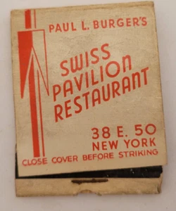 Swiss Pavilion Restaurant 1939 Feria Mundial de Nueva York Vintage Matchbook - Imagen 1 de 3