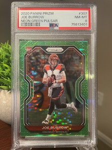 2020 Joe Burrow RC Panini Prizm #307 NEON GREEN PULSAR PSA 8