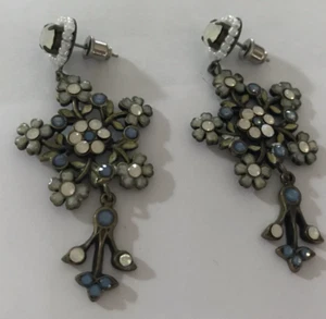 Michal Negrin Earrings AB Crystal Floral Dangle Victorian Rev. Cameo Style VTG - Picture 1 of 2