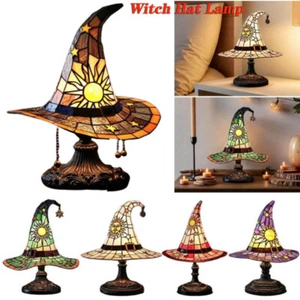 Stained Glass Witch Hat Lamp – Spooky Fun Hat-Shaped Nightstand Light Decor - Picture 1 of 17