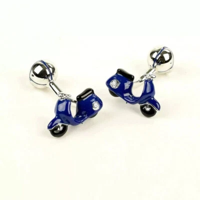BABETTE WASSERMAN Mens Navy Blue VESPA Enamel Rhodium Cufflinks NEW - Image 1 of 2