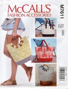 McCall's M7611 Strandtaschen & Tragetaschen, Sommeraccessoires, Canvas Beuteltasche ungeschnittenes Muster - Bild 1 von 3