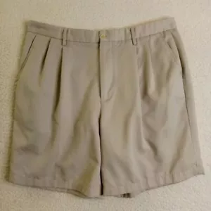 Van Heusen Pleated Shorts 38 Men's Lightweight Polyester Beige - Picture 1 of 9