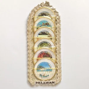 Juego de 6 posavasos Capiz Shell borde dorado 3 pulgadas de colección Palawan Filipinas recuerdo nuevo - Imagen 1 de 7